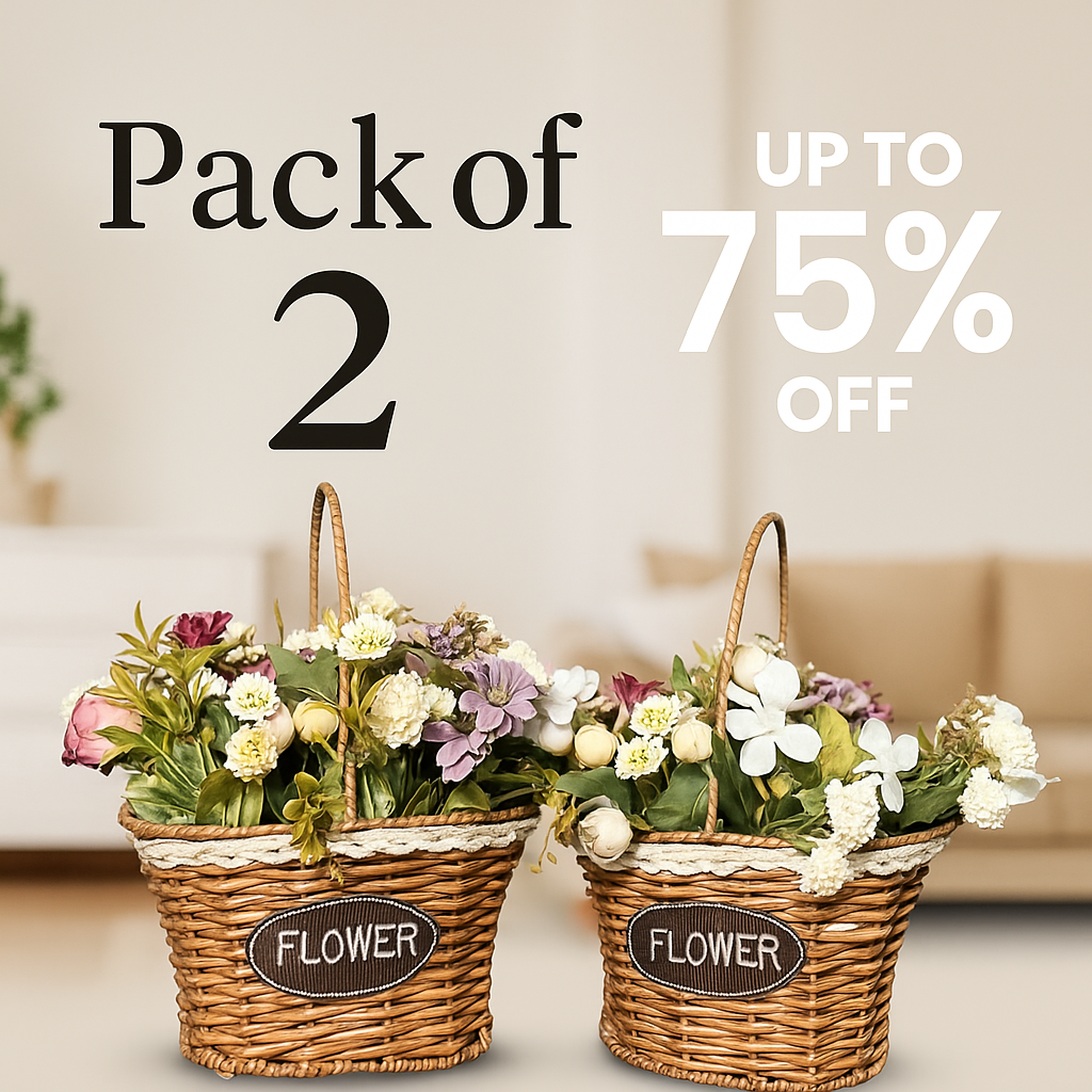 Set of 2 Handcrafted Wicker Baskets with Artificial Flowers – Perfect for Home Décor and Gifts